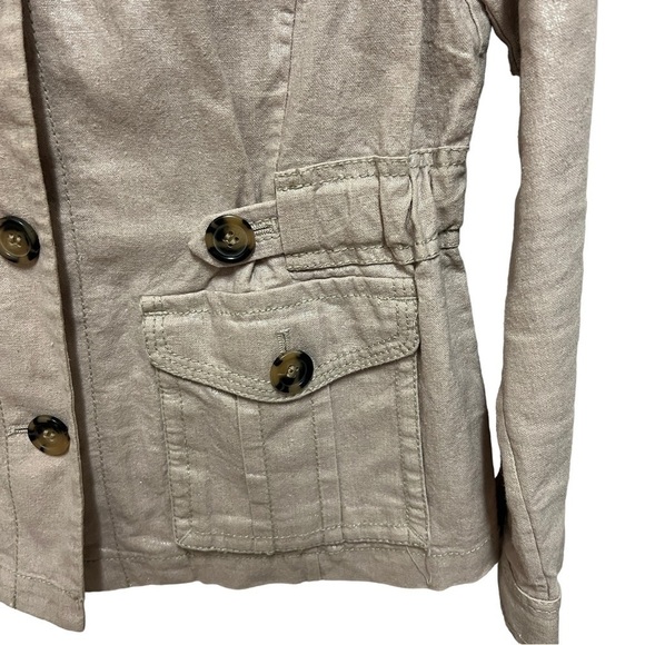 LIZ CLAIBORNE Nude Shimmer Lightweight Button Linen Blend Jacket, Size PM - Picture 12 of 14